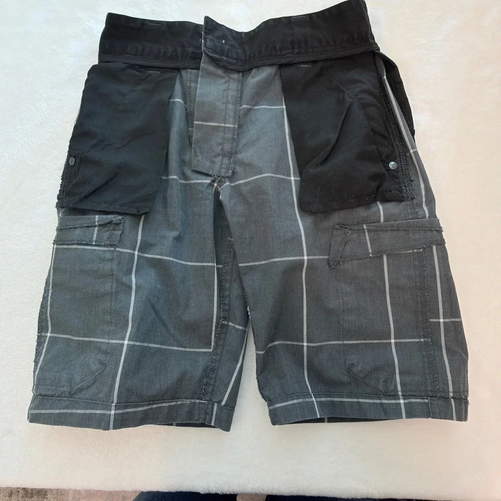 Hurley Cargo Shorts Boys Size 8 Grey Excellent Windowpane Plaid Skater 1272-G36